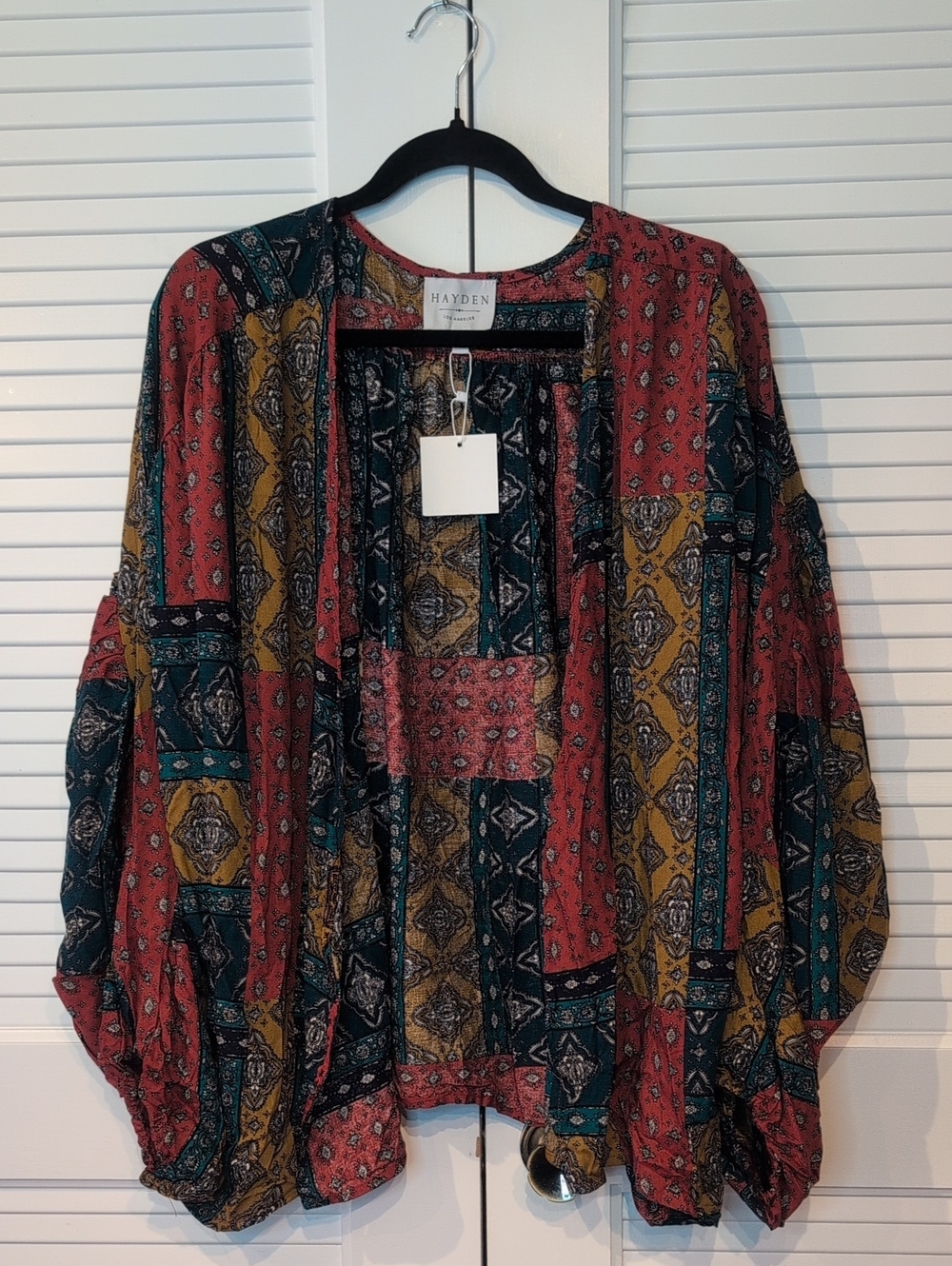 Hayden Boho Patchwork Open Front Komodo- Red, Teal, Mustard NWT Size M - Picture 2 of 10